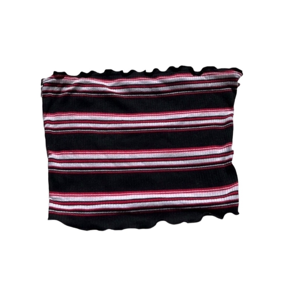 Y2K Punk Goth Lettuce Edge Striped Tube Top